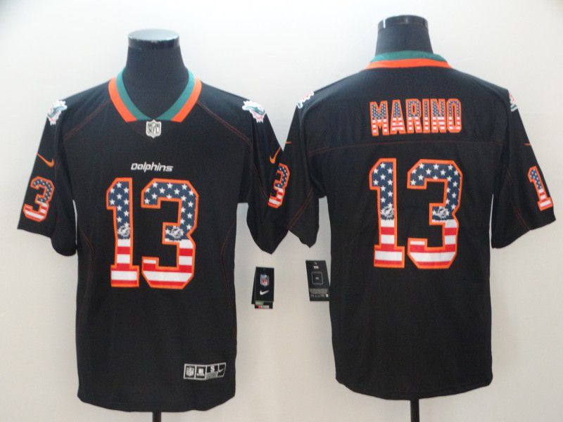 Men Miami Dolphins 13 Marino Nike USA Flag Fashion Black Color Rush Limited NFL Jersey